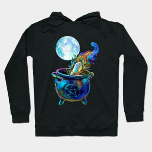 Witchy Aesthetic Cauldron and Halloween Full Moon Hoodie